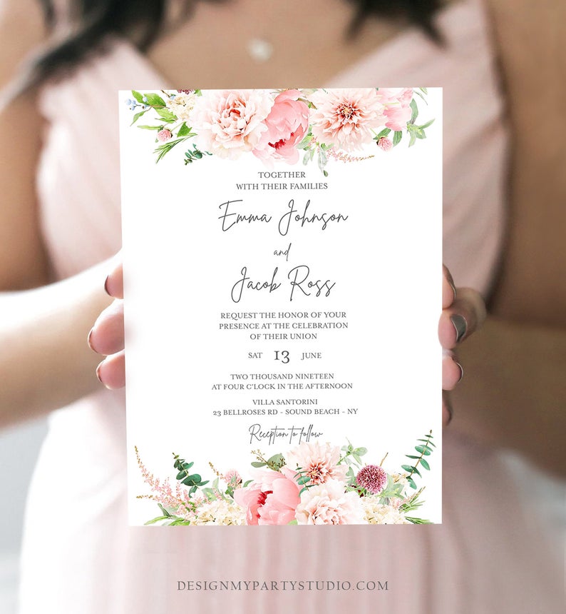Wedding Program Fan Template, Editable Program Fan, Printable Wedding  Programs, Wedding Fan for Guests, Blushing Blooms, Watercolor Floral 