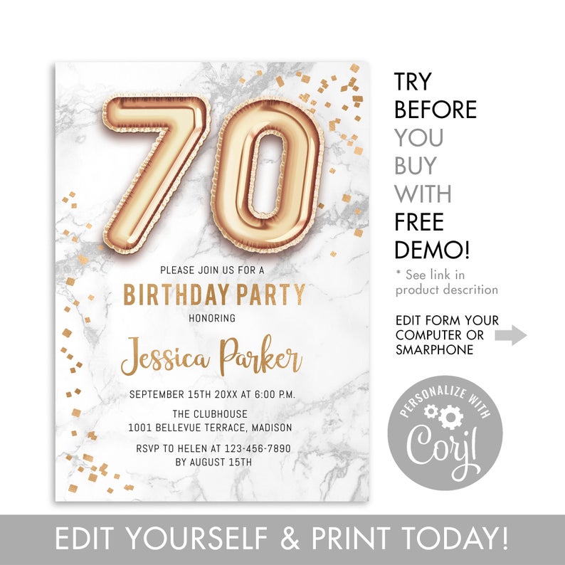 Editable Free Printable 70Th Birthday Invitation Template
